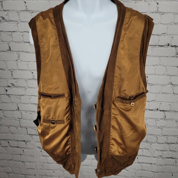 King Ranch Brown Genuine Suede Leather Western Lined Buttoned Vest Size Large L - Picture 5 of 16